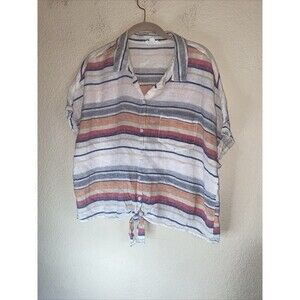 Beach Lunch Lounge crop linen Button Tie Front Shirt XL lagen cottage Boho
